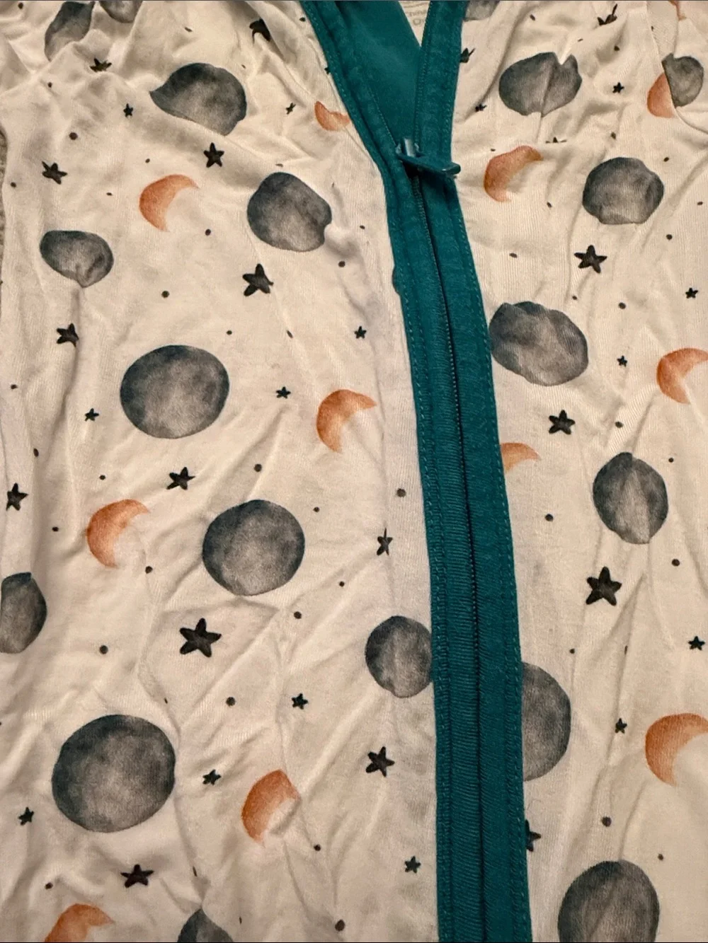 Posh Peanut White Moon & Crescent Footed Pajamas with Teal Trim